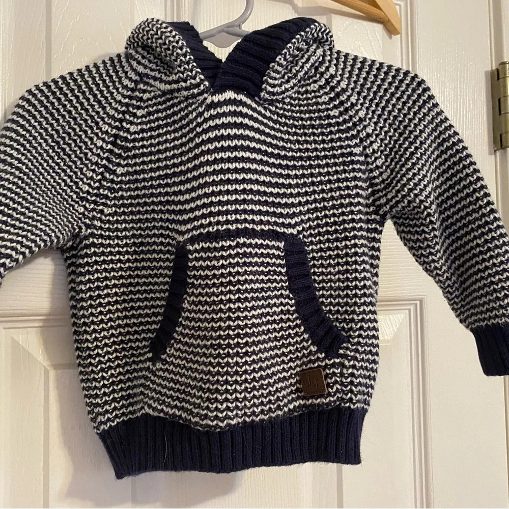 Janie and Jack Navy Blue Stripe Knit Pullover Sweater with Hood